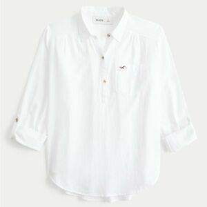 Hollister White Long Sleeve Shirt with Gold Accents